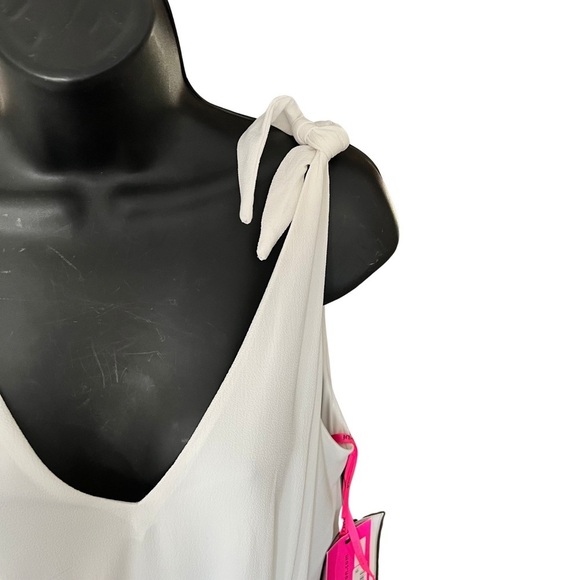 Betsey Johnson [Size 12 - NWT] White Pebble Crepe Shoulder Tie Midi Dress - Picture 8 of 10